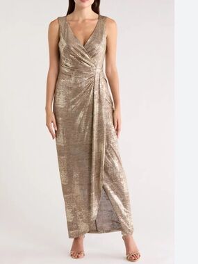 Oleg Cassini Gold Metallic Mother of the Bride Dress Size 12